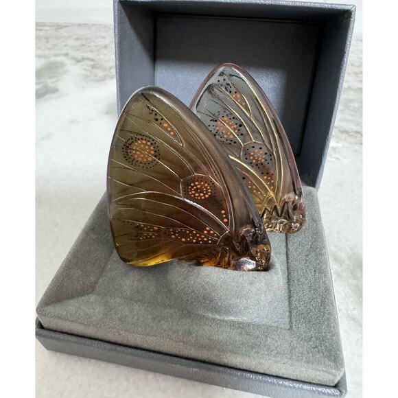 Lalique France Papillion Amber Art Glass Butterfly’s Figurine Set - Picture 7 of 13